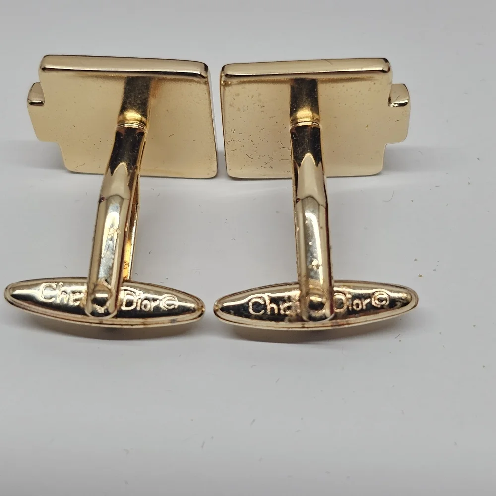 Christian Dior Monsieur Vintage Cufflinks GoldTone Ribbed Original Box And COA